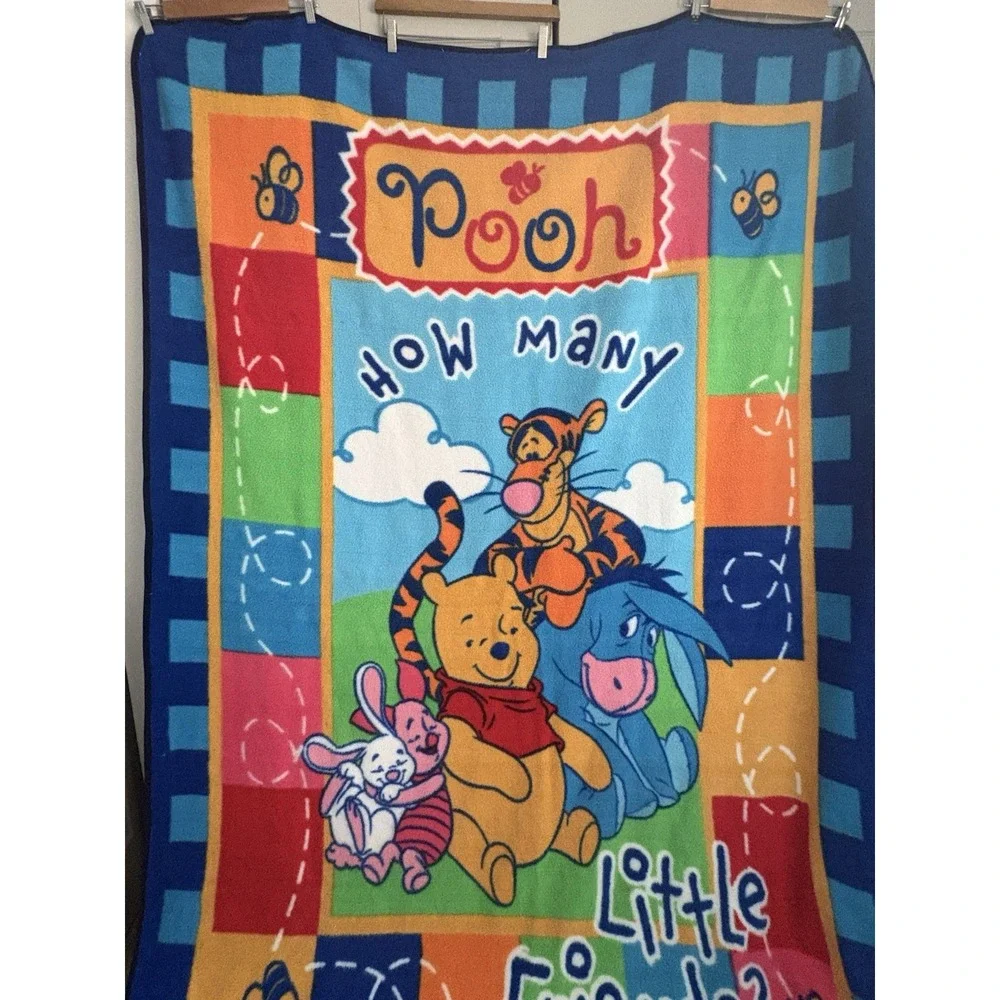 Vintage Disney Winnie the Pooh Piglet Tigger Eeyore Oversized Blanket 7'x5' Rare